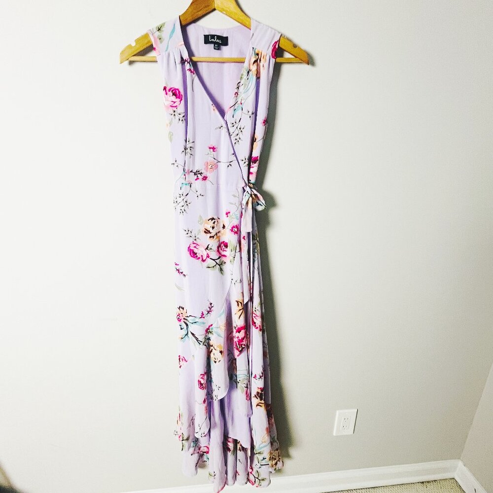 2/$30 Lulus Tawny Lavender Floral Print Wrap Maxi Dress XS - Picture 4 of 10
